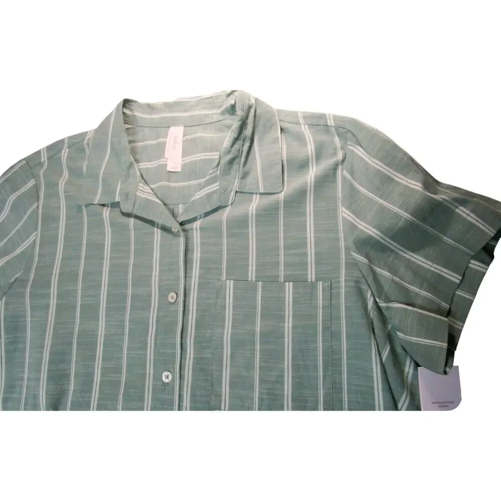 Auden Women's Sleepwear Pajama Top Green White Stripes Short Sleeves Size XL - Picture 4 of 8